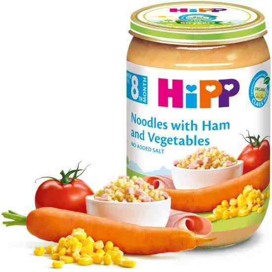 HIPP БИО Макарони с шунка и зеленчуци 220гр от 8 месец