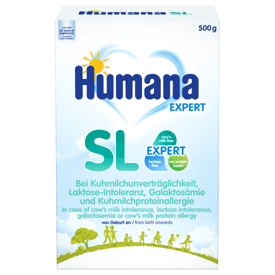Humana SL Мляко за кърмачета с непоносимост към кравето мляко, алергия към протеина на кравето мляко и непоносимост към лактоза