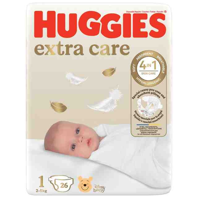 HUGGIES пелени Extra Care за новородено, размер 1, до 5кг., 26 бр.