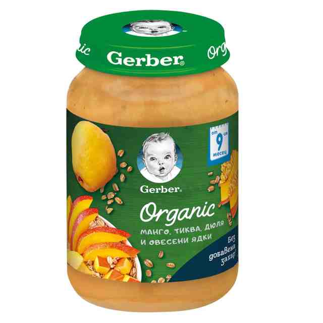 Nestle GERBER® Organic Пюре Манго, тиква, дюля и овесени ядки, от 9-ия месец, 190g