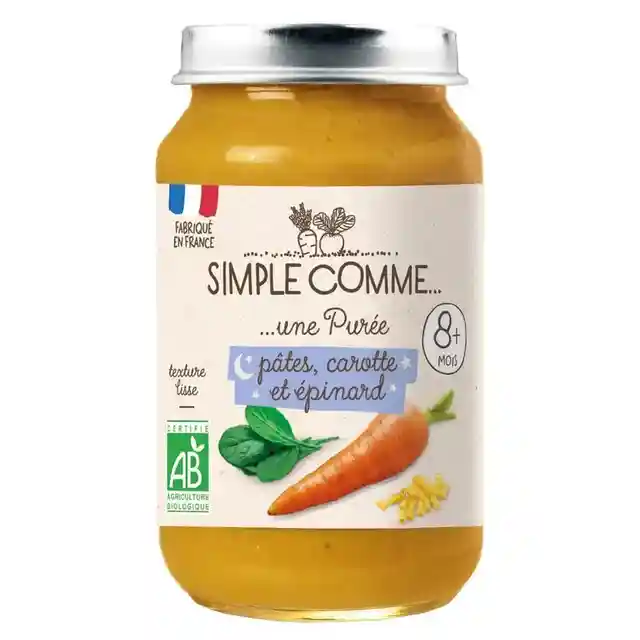 Simple Comme Bio пюре Паста с моркови и спанак от 8м, 200 гр