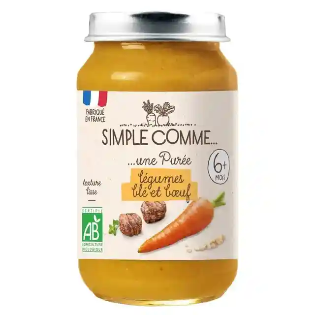 Simple Comme Bio Пюре Зеленчуци, Пшеница и Говеждо месо, от 6м, 190гр 