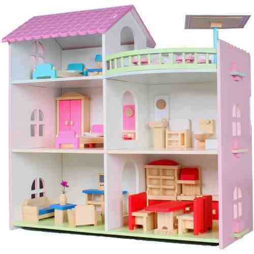 AcoolToy Голяма дървена къща за кукли