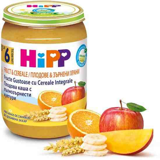 HIPP БИО Плодова каша с пълнозърнести култури 190гр от 6 месец