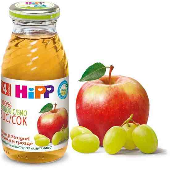 HIPP БИО Сок от ябълки и грозде 200 мл след 4 месец