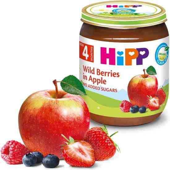 HIPP БИО пюре Горски плодове с ябълка 125 гр. след 4 месец
