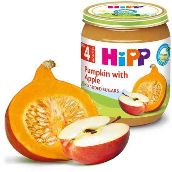 HIPP БИО пюре Тиква с ябълки 125гр. след 4 месец