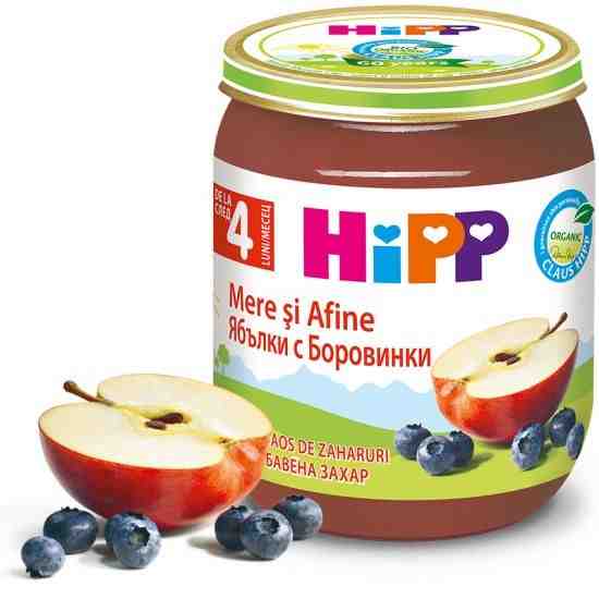 HIPP БИО пюре Ябълки с боровинки 125гр. след 4 месец
