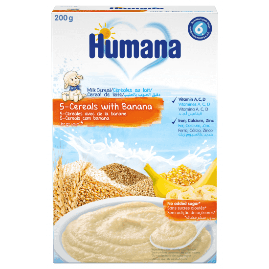 Humana Инстантна млечна каша 5 зърна с банан 200гр над 6 месеца