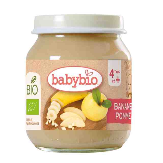 Babybio Био плодово пюре с ябълка и банан след 4м, 130г