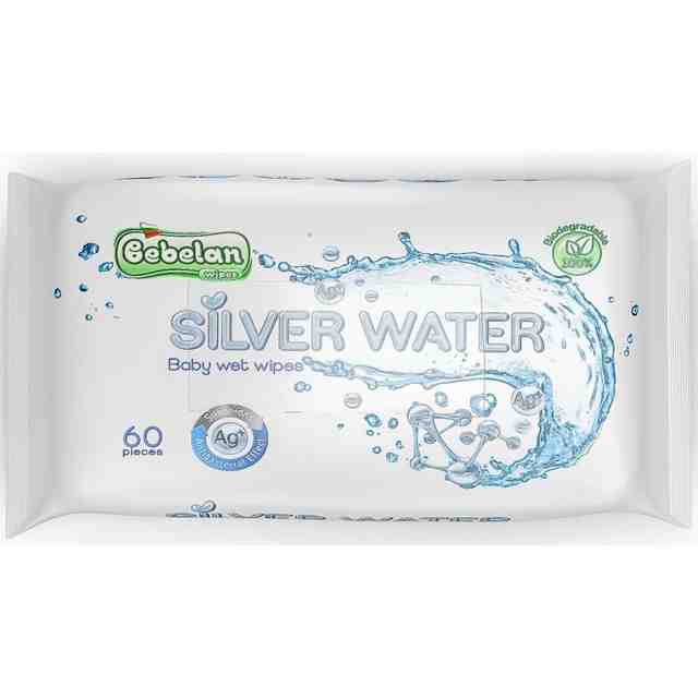 Bebelan Мокри кърпички Silver Water за бебета, 60 бр