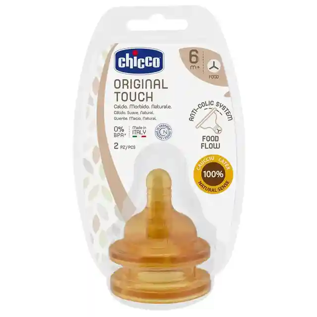 Chicco Биберон каучук  Original Touch, кръстат, 6 м+, 2 бр.