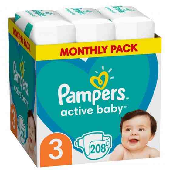 Pampers Active Baby Monthly pack размер 3 Midi от 6-10 кг, 208 бр.